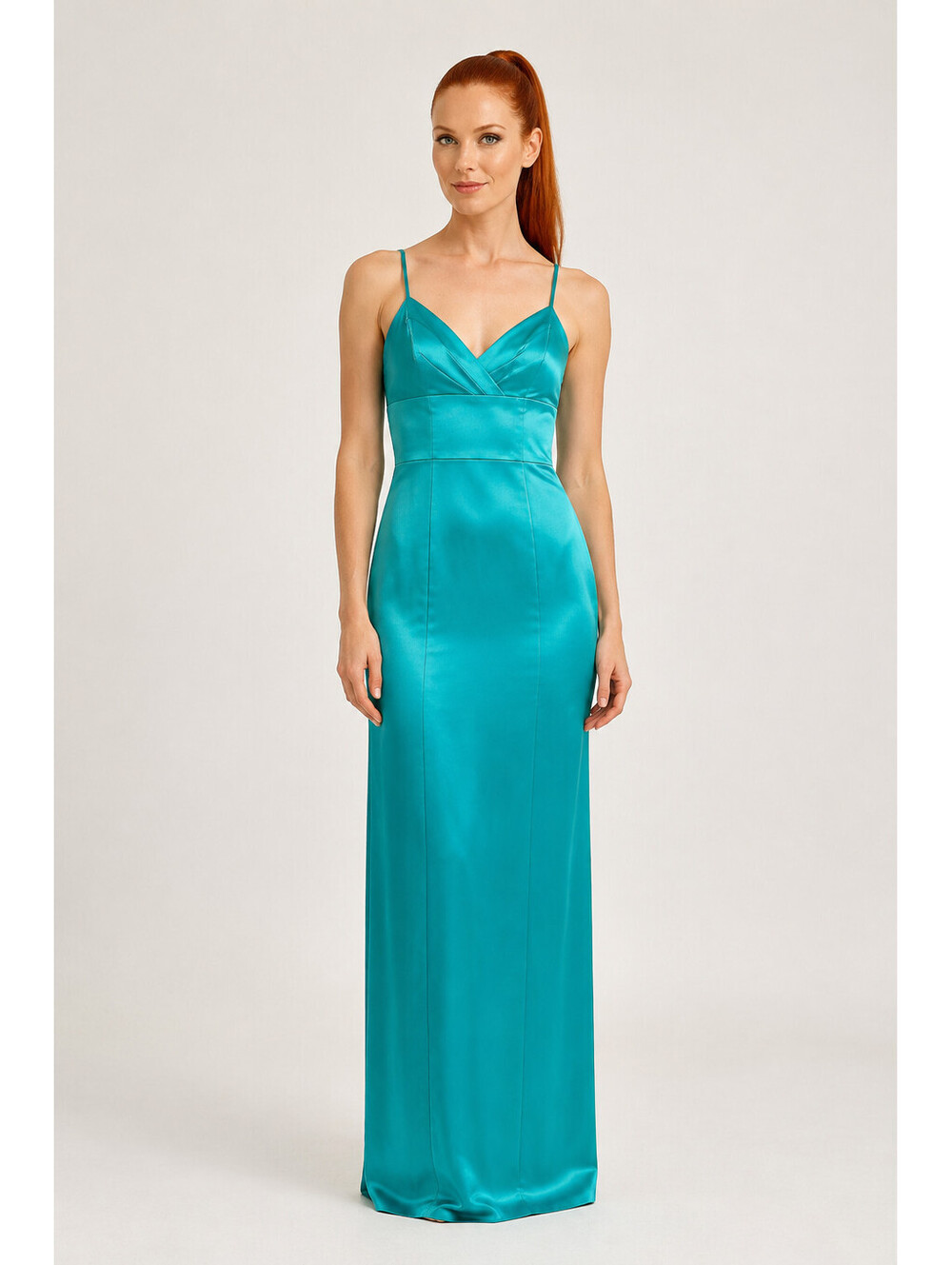 Vintage Teal Satin Maxi Gown Spaghetti Strap V-Neck Formal Dress NWT sz 8 Prom